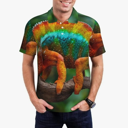 Goofa Chameleon Print Mens Polo Shirts Quick Dry Short Sleeve Golf T Shirt Performance Moisture Wicking Casual Workout-4X-Large