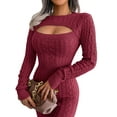 thumbnail image 4 of hirigin Female Knitted Dress, Solid Color Round Neck Long Sleeve Hollow Out Twisted One-Piece for Fall Winter, S/M/L, 4 of 8