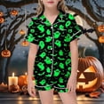 thumbnail image 2 of CAIVO Girls Halloween 2 Piece Pajama Sets Short Sleeve Button Down Up Tops With Shorts And Pockets Cute Comfortable Sleepwear For Kids Homewear, 2 of 4