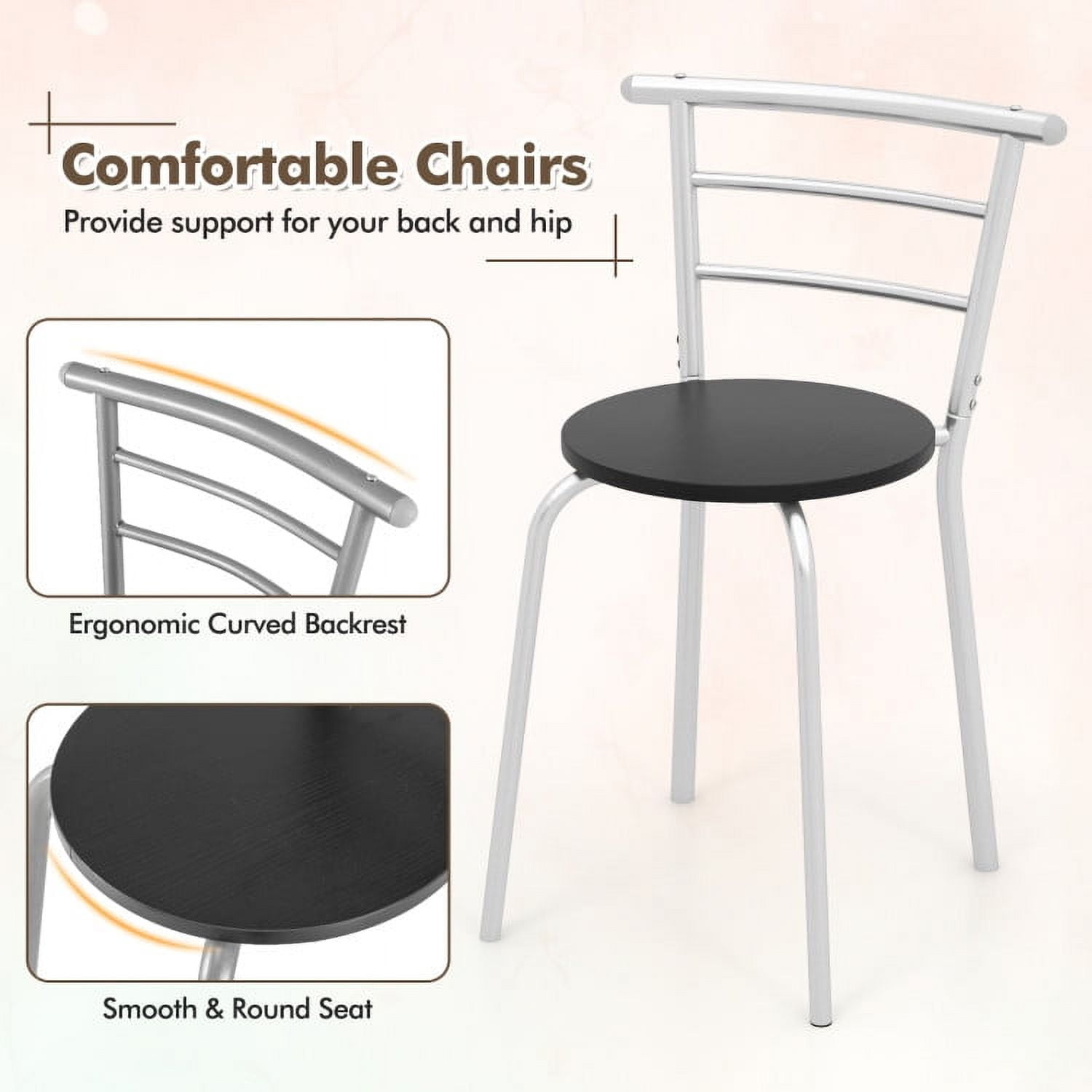 Demi Bonn Dining Set, Dining Table Set, 3 Pcs Home Kitchen Bistro Pub, for Home, Restaurant, Silver