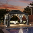 thumbnail image 3 of Aoxun 10' X 14' Hardtop Gazebo with Drainage System, Aluminum Outdoor Gazebo with Galvanized Steel Double Roof, Patio Permanent Metal Gazebo Pavilion with Netting, for Garden, Deck, Grey, 3 of 8