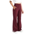 thumbnail image 2 of Girl’s Yoga Pants with Pocket Seamless High Waist Stretch Straight Leg Long Trousers with Pockets, Red-a, 6-7 Years, 2 of 8