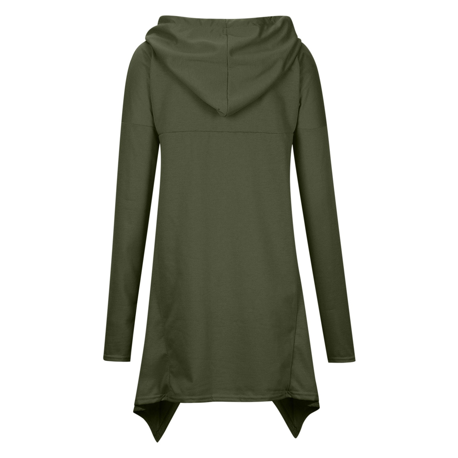 Womens Retro Long Hoodie Asymmetrical High Low Hem Full Sleeve Cowl Hooded Neck Drawstring Loose Sweatshirt Outwear (Large, Army Green)