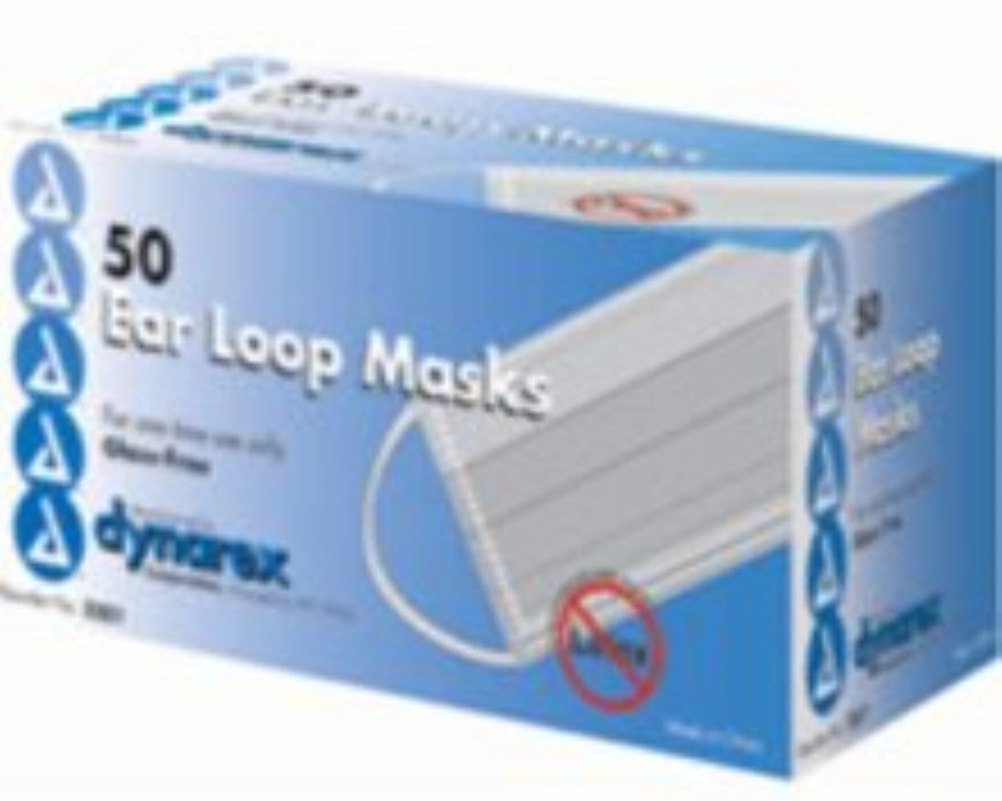 Dynarex Glass-Free Filter Surgical Face Mask with Ear Loops 50 ea (Pack of 6) by