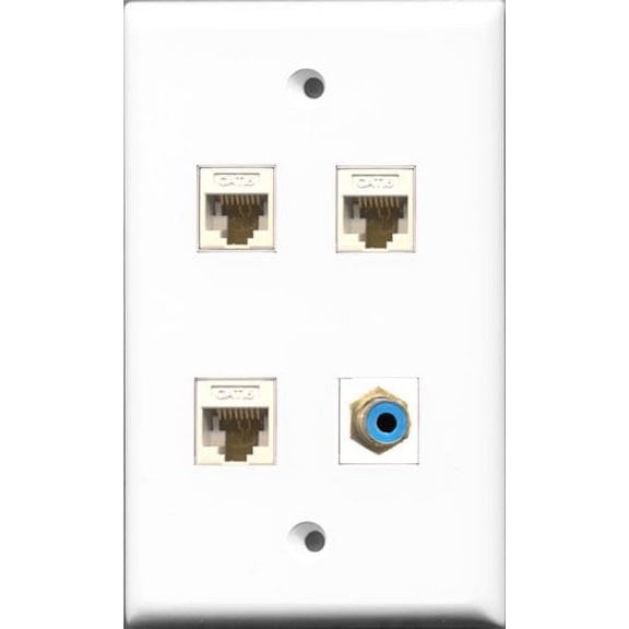 RiteAV 1 Port RCA Blue 3 Port Cat6 Ethernet White Wall Plate