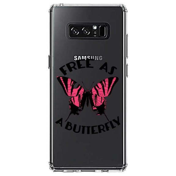 DistinctInk Clear Shockproof Hybrid Case for Samsung Galaxy Note 8 - TPU Bumper Acrylic Back Tempered Glass Screen Protector - Free as a Butterfly - Pink