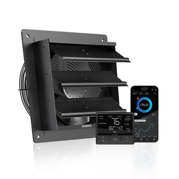 AC Infinity AIRLIFT T10, Shutter Exhaust Fan 10" with WiFi App-Compatible Temperature Humidity Controller – Wall Mount Ventilation and Cooling for Sheds, Attics, Workshops