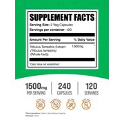 BulkSupplements Tribulus Terrestris Extract Capsules, Herbal Supplement, Unisex, 1500mg, 240 Capsules
