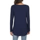thumbnail image 3 of Blusa de manga larga para mujer, cuello redondo, con volantes, color puro, transpirable, elástico, para mujer, top suelto para el trabajo diario, fiesta, citas, azul marino S, 3 of 5