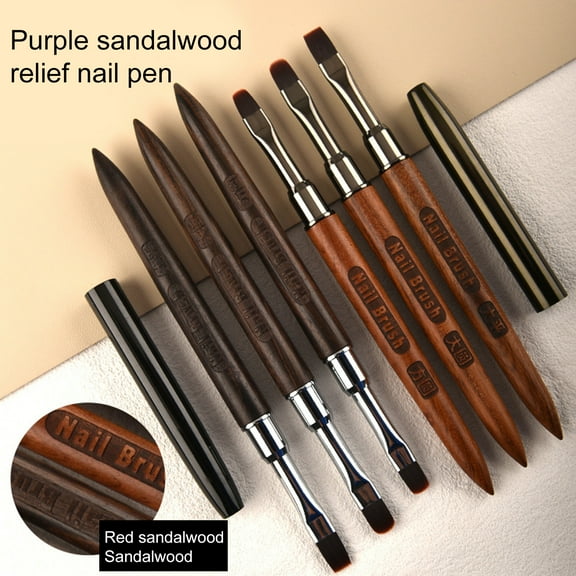 Opvise Nail Brush Flexible Soft Nylon Bristles Carved Design Wooden Handle Manicure Tool Multifunctional Square Round Head Phototherapy Gel Painting Brush Nail Salon Supplies F