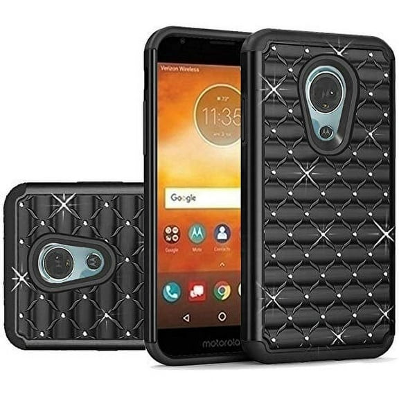 GSA Studded Rhinestone Bling Tough Hybrid Case for Motorola Moto E5 Supra E5 Plus - Black