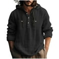 thumbnail image 3 of SYMOID Men's Linen-Look Wrinkle-Resistant Quick-Dry Hooded Shirt | Half-Placket, Chest Pocket, Drawstring Hood | Black, Size L - Casual/Outdoor/All-Season Use, 3 of 5