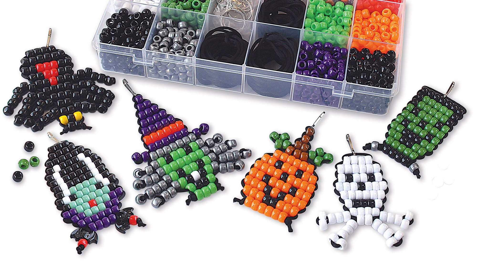 Halloween Spooktacular, 6 Beaded Buddies for Backpack, Plastic Bead Crafts, The Beadery