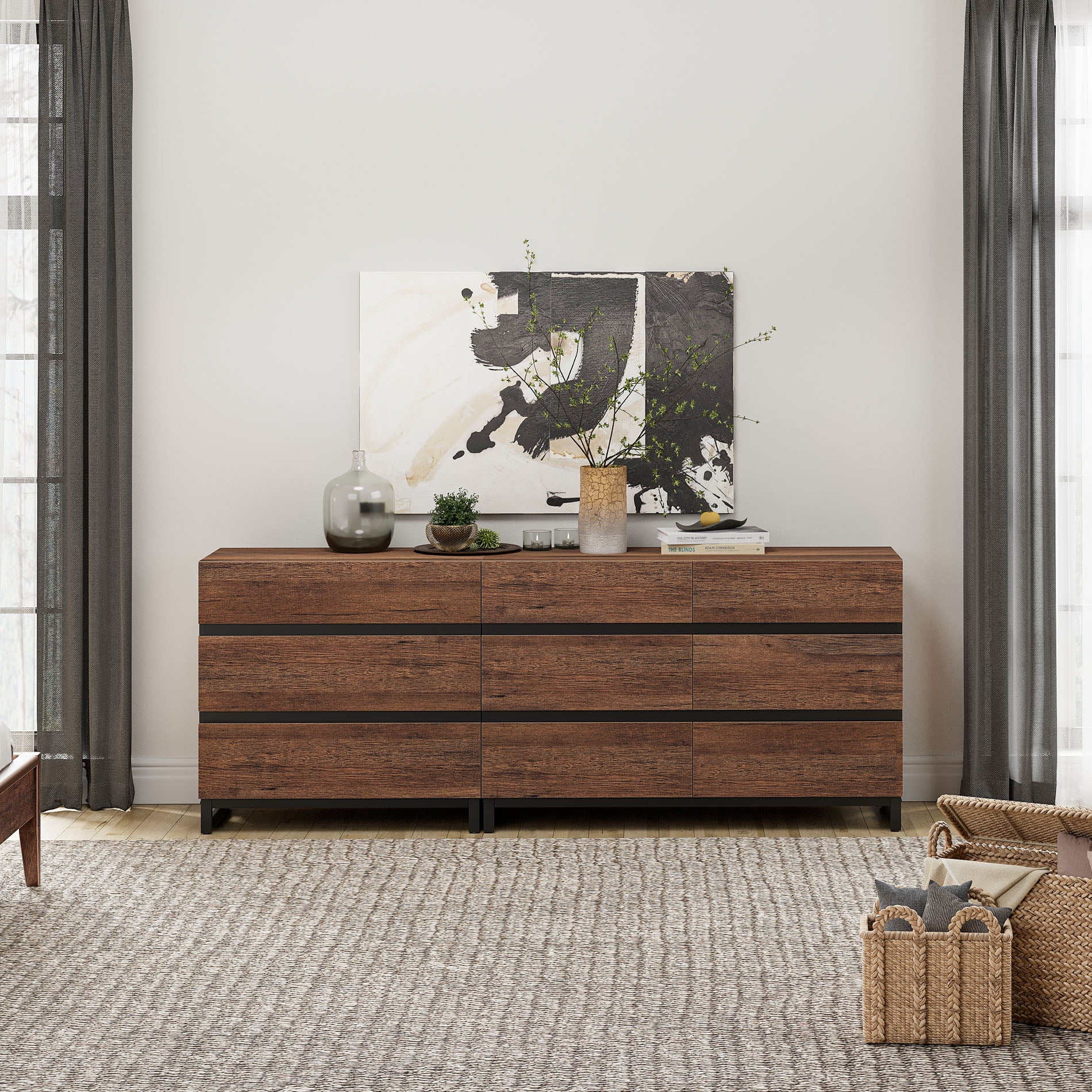 WAMPAT 2 in 1 Dresser for Bedroom, Closet Organizers and Storage with 9 Drawers, Chest of Drawers with Metal Base, Modern Wood Dresser for Bedroom, Light Oak
