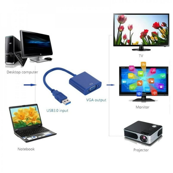 USB 3.0 To VGA Driverless Adapter Male 15-pin Female Connector Cable Video Converter Windows 98/2000/7/8 / Vista / 10 l
