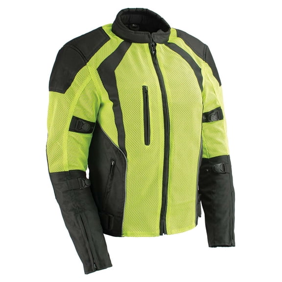 Milwaukee Leather MPL2793 High Vis Green with Black Armored Textile Motorcycle Jacket for Women - All Season Mesh Jacket Medium