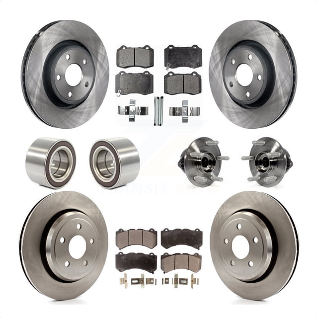Transit Auto Front Rear Wheel Hub Bearing Assembly Disc Brake Rotors and Ceramic Pads Shoes Kit (10Pc) for Car 2022 Dodge Durango R T with Brembo Brakes - Left Right Side (Driver Passenger) KBB-127783