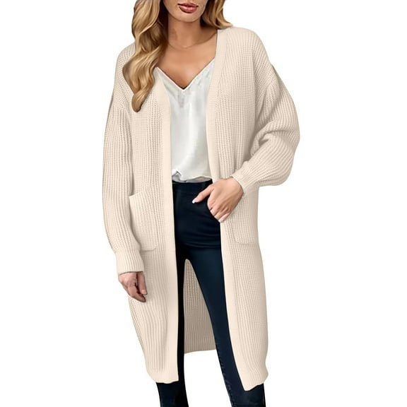 GTEYOIJN Beige sweaters for women red cardigan Women's Knitted Pocket Cardigan Long Sleeved Casual Knitted Loose Knit Sweater Outerwear For Women
