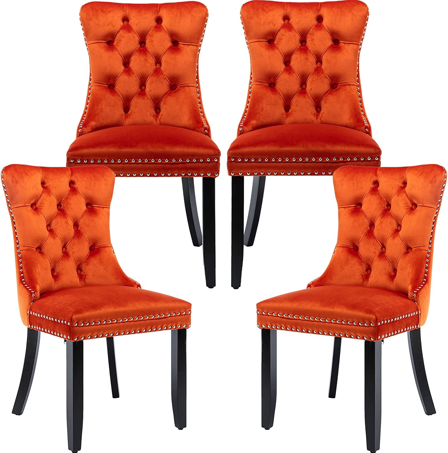 Orange Velvet Dining Chairs Set of 4, Kitchen & Dining Room Chairs Set