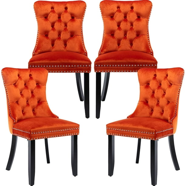 Orange Velvet Dining Chairs Set of 4, Kitchen & Dining Room Chairs Set