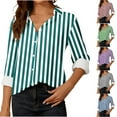 thumbnail image 6 of Women Loose Button up Shirts Striped Print Rolled Long Sleeve Lapel Collar Lightweight Casual Blouses Tunic Tops(Wine,XXL), 6 of 6