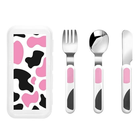 

Cauagu Cow Spots Print 3-Pieces Toddler Cutlery Set Kids Silverware Set with Spoons Forks & Knife Stainless Steel Utensils for Kids Dishwasher Safe