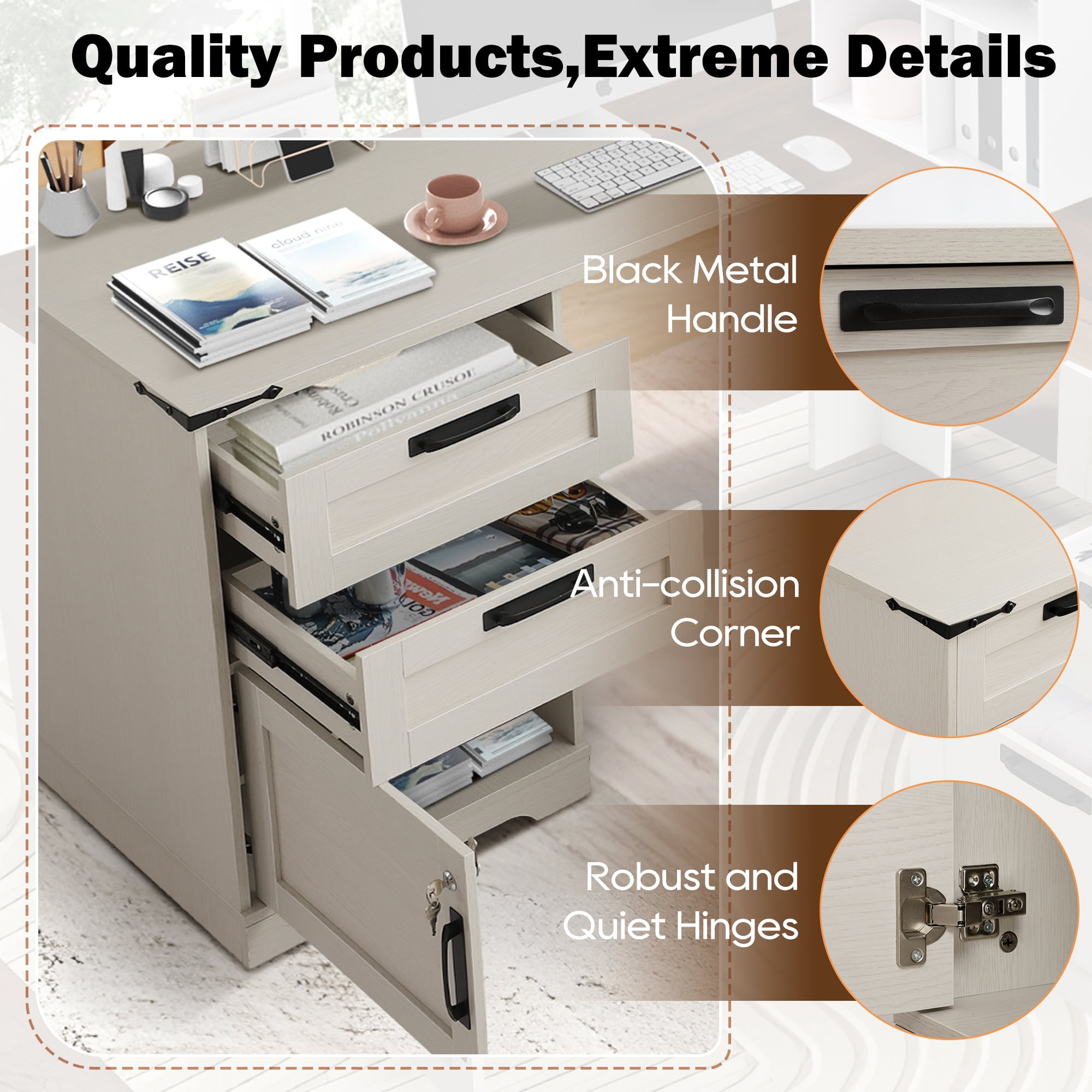 Magic Union L Shaped Executive Desk with Drawers, Home Office Desks with Charging Station, File Drawer, Lockable Adjustable Storage Cabinet, Large Corner Computer Table for Work And Study