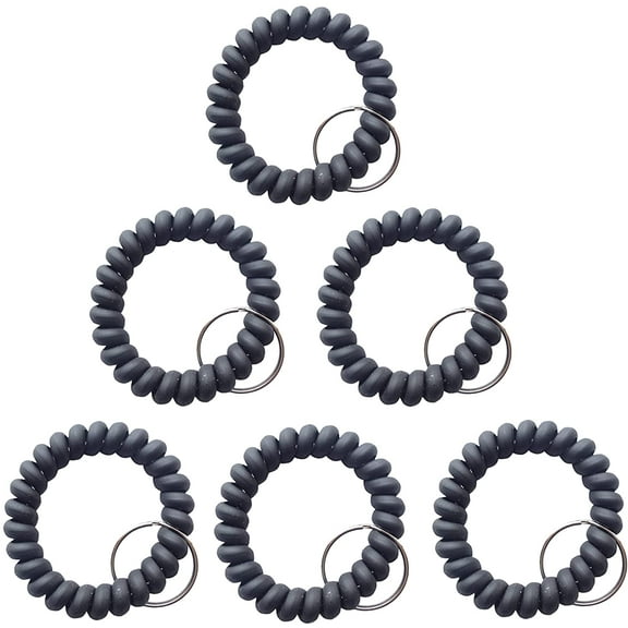 Pack of 6 Plastic Wrist Key Coil Spring Key Chain Stretchable Spiral Key rings Wrist Key Holders(Black)
