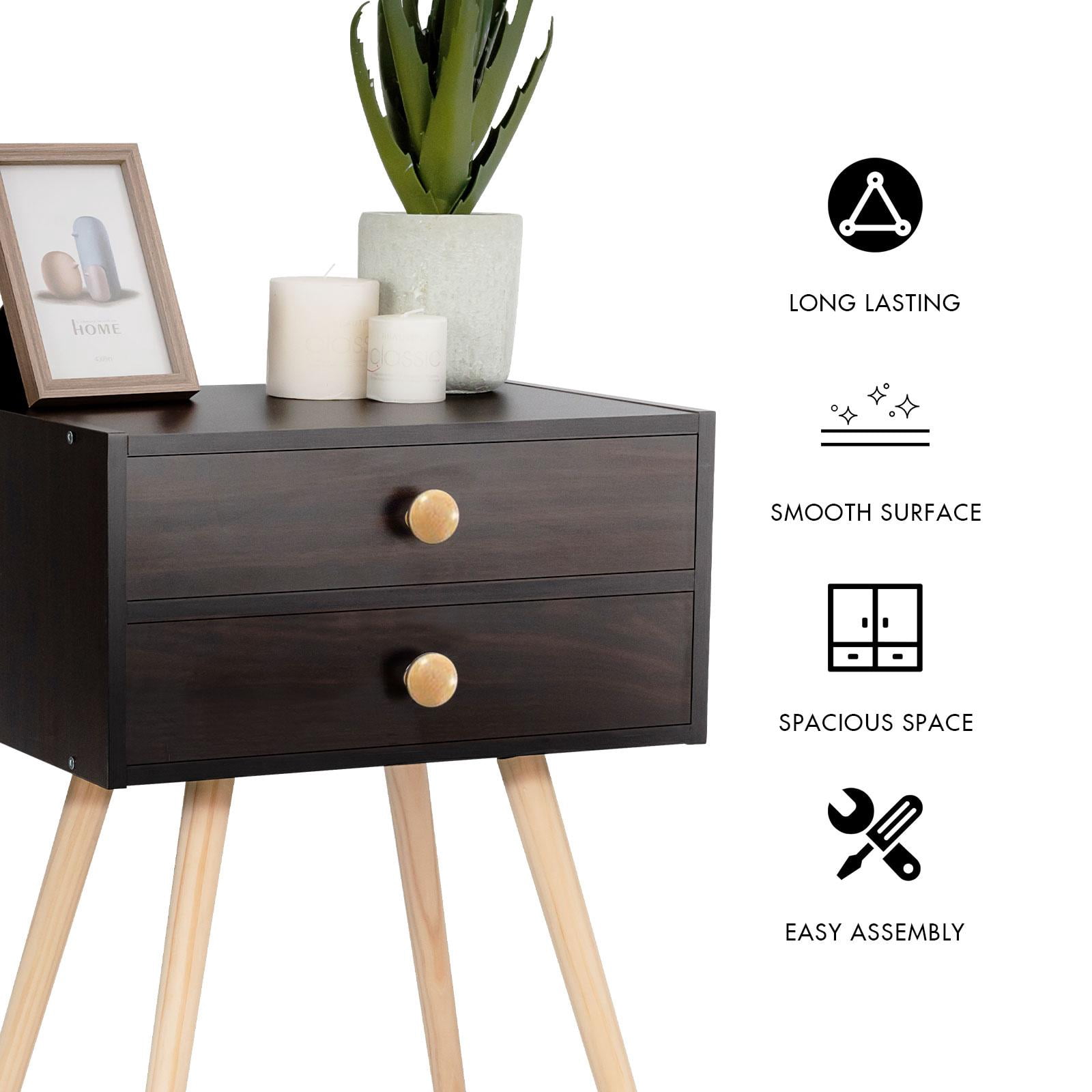 Giantex Nightstand W/2 Drawers, End Side Table w/Natural Legs for Small Spaces(1, Espresso)