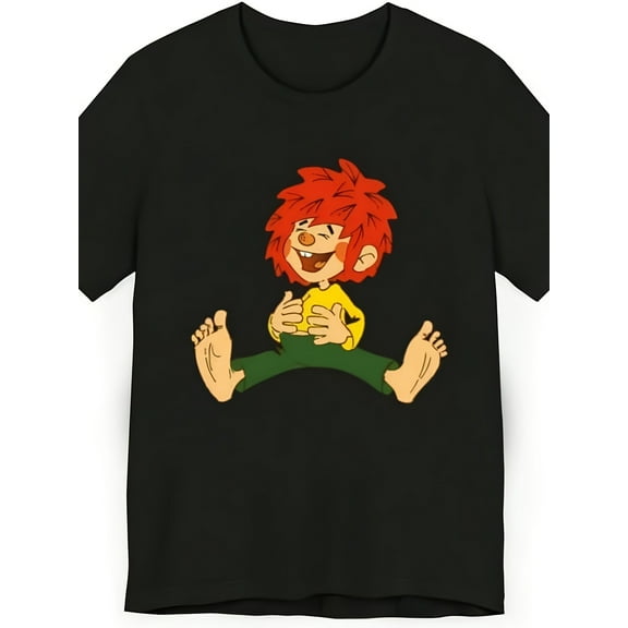 Pumuckl Men's 220g Pure Cotton T-Shirt - Casual Short Sleeve Round Neck Tee with Vibrant Single-Sided Cartoon Character Print, Machine Washable, All-Season Comfort Fit, Relaxed Outfit, Fun Graphic,