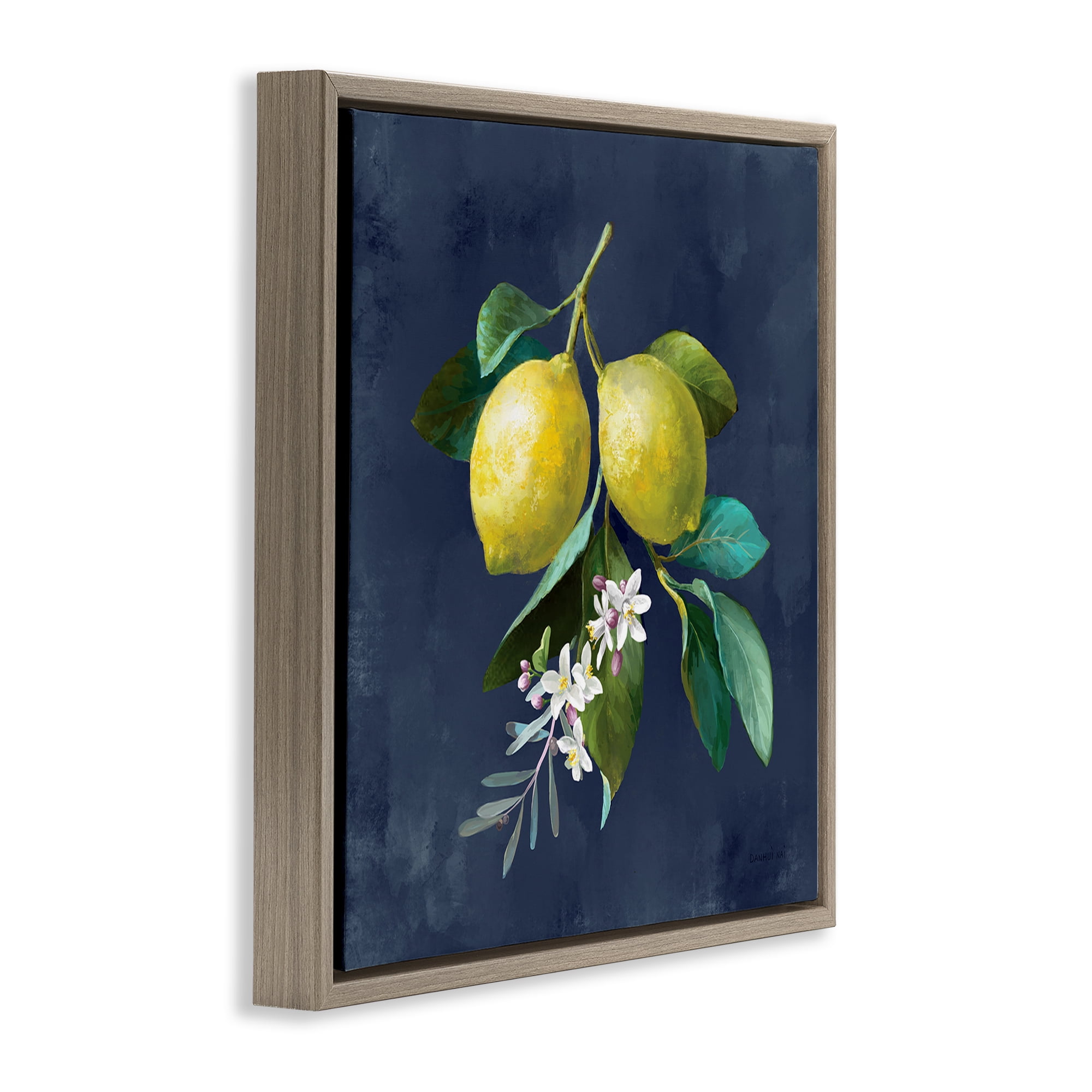 Stupell Industries Lemon Branches on Blue Food & Beverage Painting Brown Floater Framed Canvas Art Print Wall Art, 25 x 25