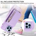 thumbnail image 5 of Nalacover RFID Blocking Wallet Case for iPhone 13 Pro Max, Shockproof PU Leather Magnetic Button Zipper Purse Card Slots & Kickstand Crossbody Phone Case with Shoulder & Wrist Strap,Purple, 5 of 12