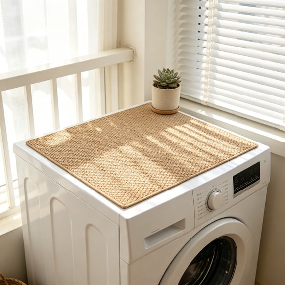 Washable Faux Sisal Non Slip Mat for Laundry Room, Vibration-Resistant Protective Pad for Washer Dryer Refrigerator, Machine Washable Floor Protector for Home Use