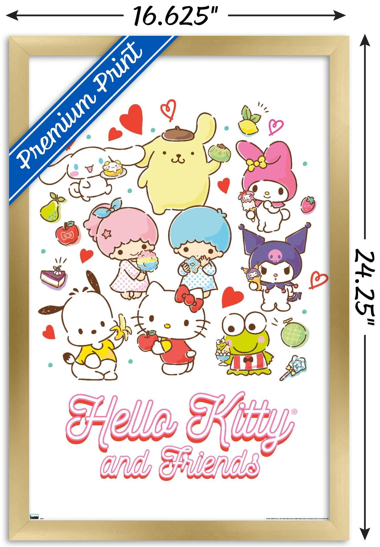 Hello Kitty and Friends - Kawaii Favorite Flavors Wall Poster, 14.725" x 22.375" Framed