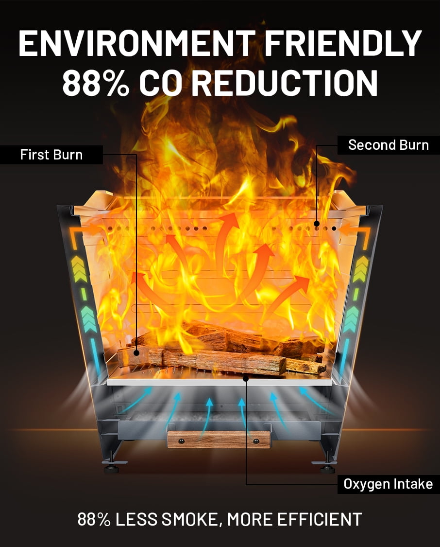 LEGACY HEATING Cyberpit One 25 inch Slatted, Stainless Steel Smokeless Fire Pit, Wood Burning Fireplaces w/ Pull-Out Ash Pan,Carry Handle Bonfire