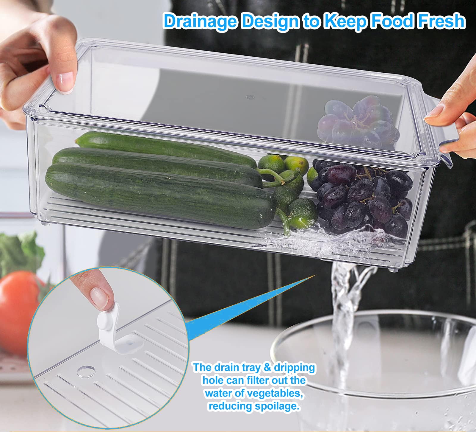 10 Pack Refrigerator Organizer Bins - 3 Size Stackable Fridge Clear Storage  Bins with Lids for Vegetable Berry Cereals Grape Tomatoes Fruit ,etc
