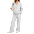 thumbnail image 5 of vdgthytj Womens Sweatsuits 2 Piece Set Full Zip Drawstring Hooded Jackets Wide Leg Pants Fall Winter Athleisure Tracksuits(X-Large,White), 5 of 7