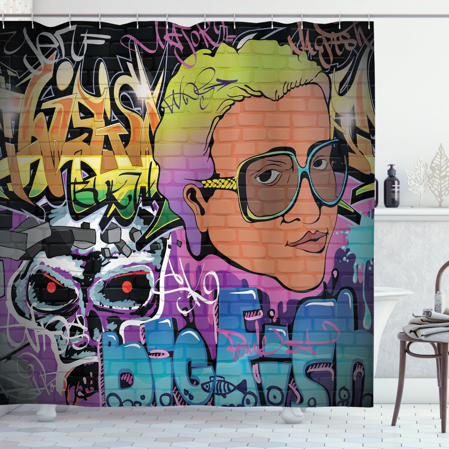 Urban Graffiti Shower Curtain Artistic Hip Hop Design Graffiti Wall Urban Art Background Man Head Detail Fabric Bathroom Set With Hooks 69w X 75l Inches Long Multicolor By Ambesonne Walmart Com Urban Graffiti Shower Curtain Artistic Hip Hop Design Graffiti Wall Urban Art Background Man Head Detail Fabric Bathroom Set With Hooks 69w X 75l Inches Long Multicolor By Ambesonne Walmart Com