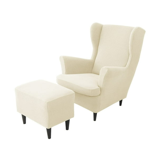 LKJYER Stretch Wing Chair Cover Set, 2 Piece Wing Chair Slipcover with Ottoman Cover Wingback Chair Cover Plaid Wingback Chair Slipcover Footstool Protector Covers for Dogs