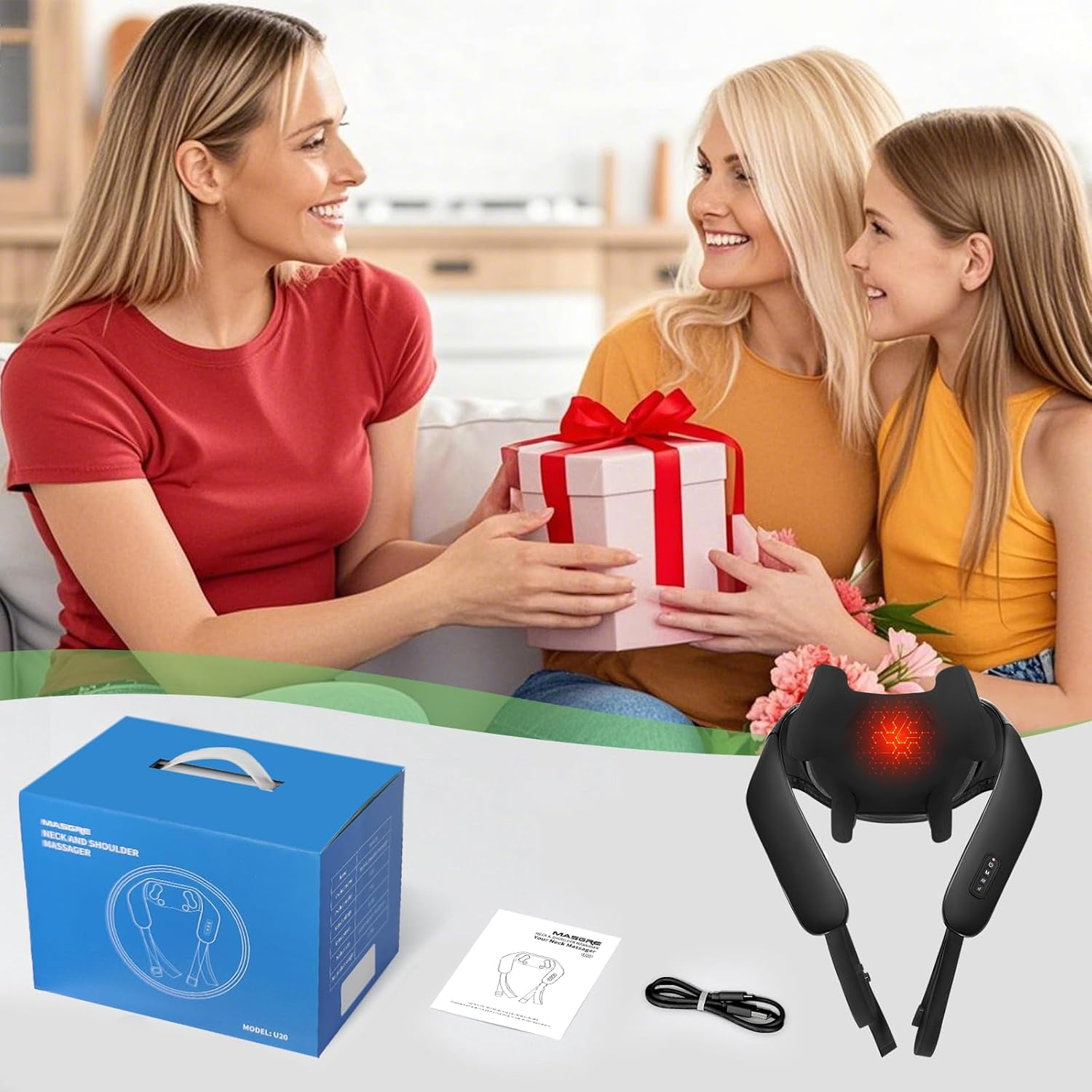 Shiatsu Neck and Back Massager with Heat, Upgraded 2600mAh Cordless Shoulder Massager Deep Tissue 6D Kneading