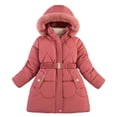 thumbnail image 2 of Coerni Girls' Winter Jacket Padded Hooded Parka with Detachable Hood Faux Collar Outerwear Teens Belt Pockets Zip Up Warm Coats, 2 of 4