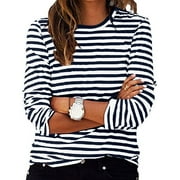 JOBTURF snilers T Shirts for Women Crewneck Long Sleeve Stripes Tee Relaxed Baggy Pullover Work Casual Beach Shirts Fall Tunic Athletic Tops