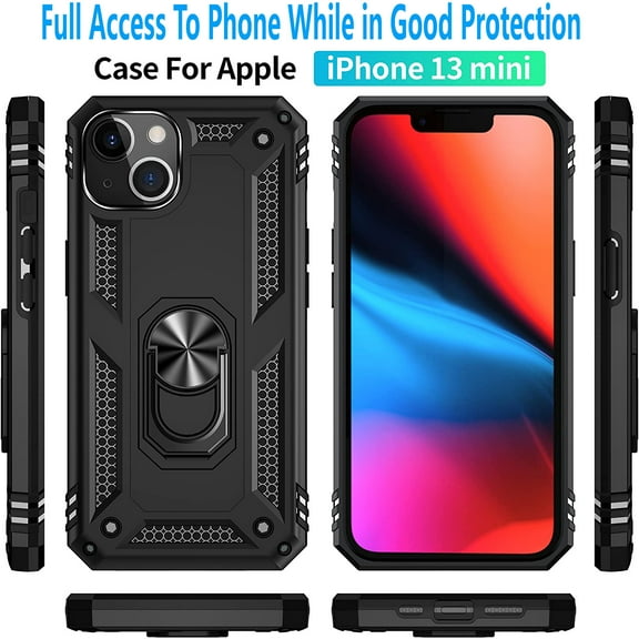iPhone 13 Mini Case, STARSHOP Drop Protection Ring Kickstand Cover- Black