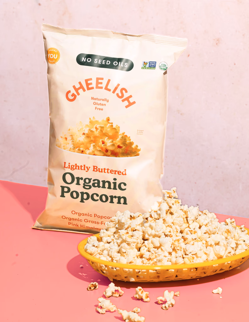 Gheelish Ghee Buttered Flavored Organic Popcorn - 4 Ounces (Pack Of 3) Grass Fed Ghee, No Seed Oils, Non GMO