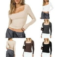thumbnail image 6 of Douhoow Women Long Sleeve Bic Crop Tops Solid Short Sleeve Slim Fit Tee Shirts, 6 of 6