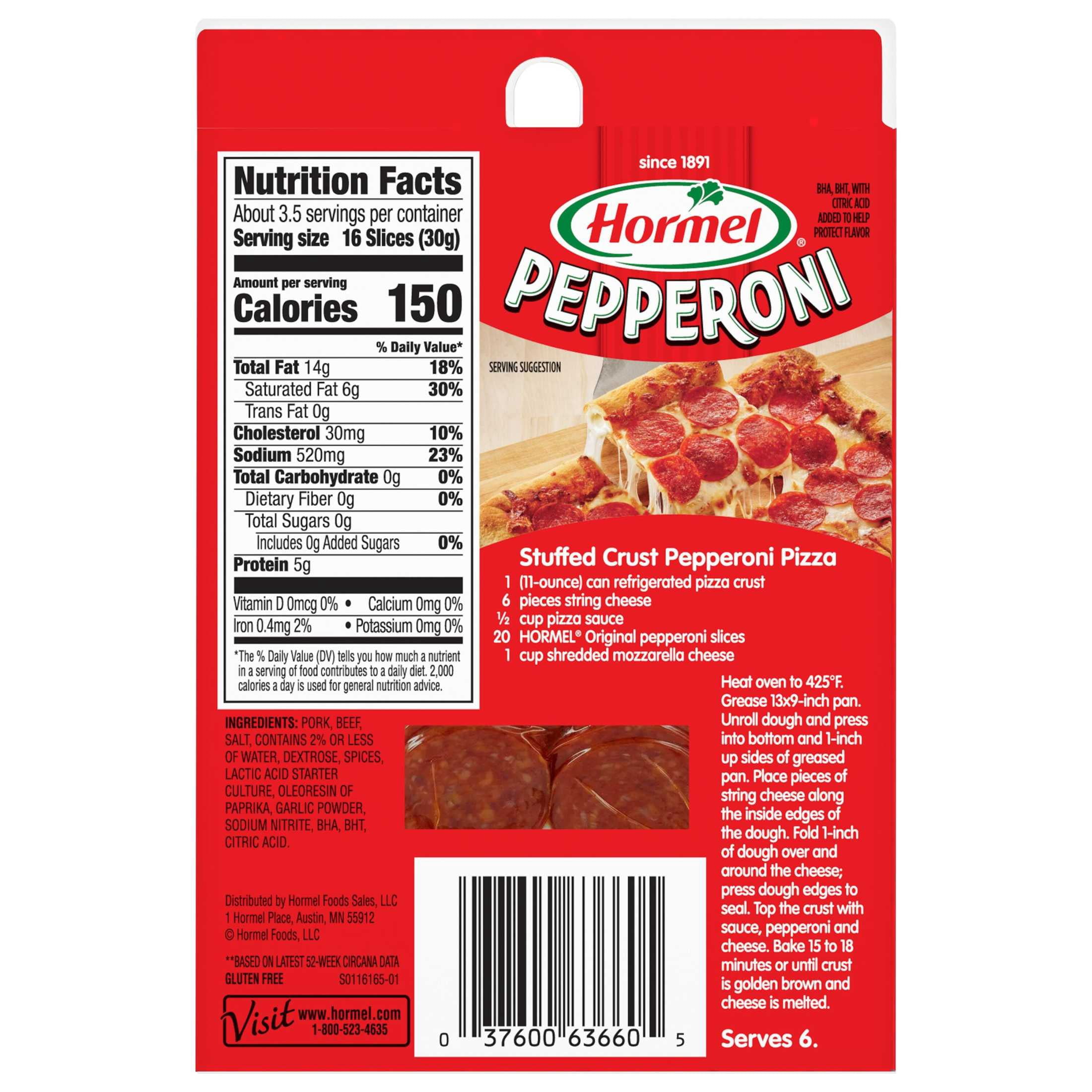 (5 pack) HORMEL Pepperoni Slices, Pizza Topping, Gluten Free, Refrigerated, 3.5 oz Plastic Pouch