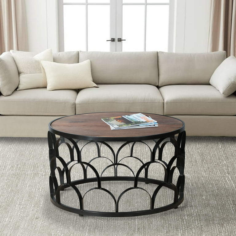 Wood cut out coffee table deals