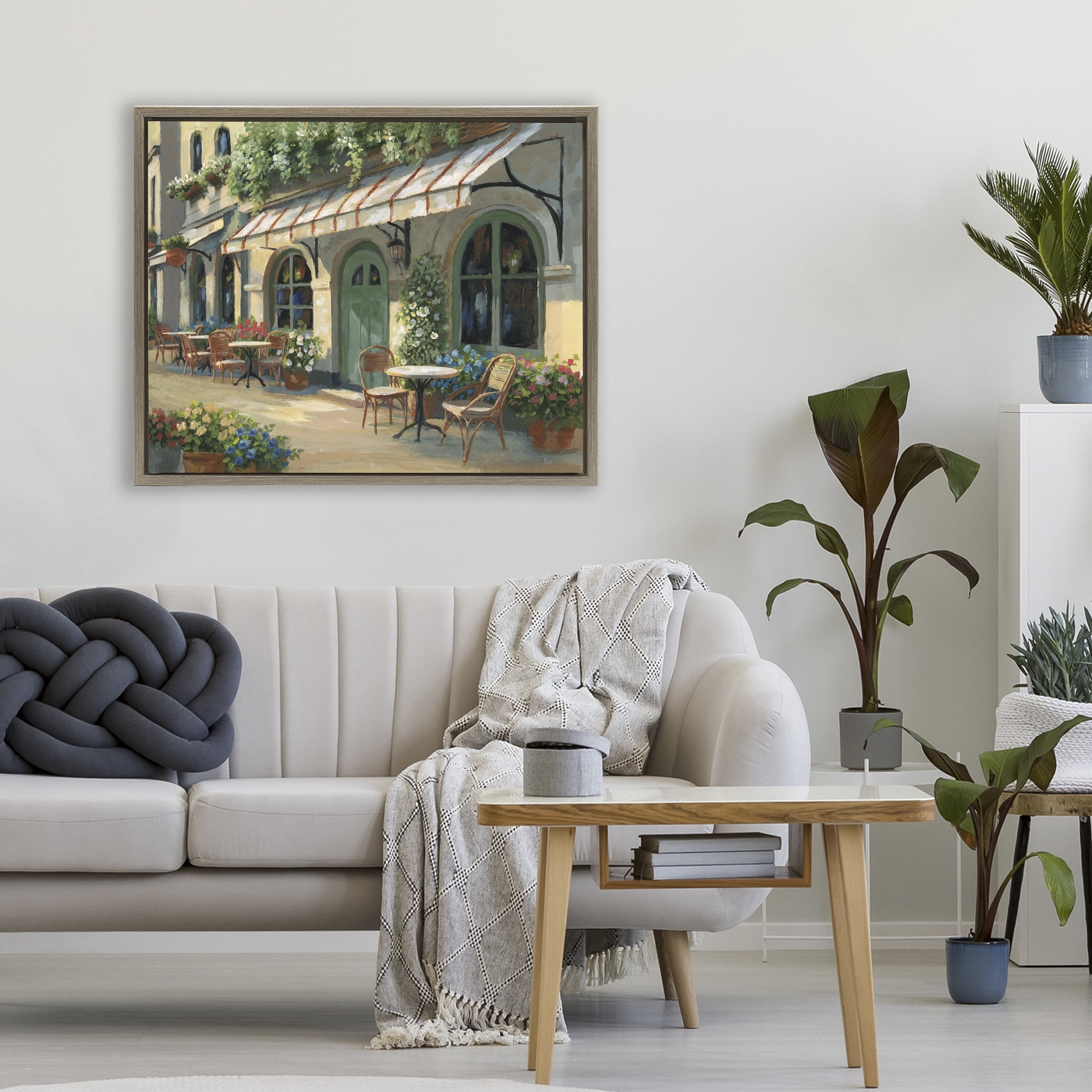 Stupell Industries Cozy Cafe Sunlit Patio Brown Framed Floater Canvas Wall Art, design by Nan