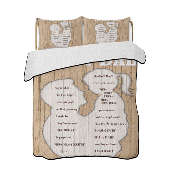 Twin XL Quilt Bedding Set, Father's Day Reversible Summer Quilt 3 Pieces, Farmhouse Vintage Country Brown Wooden Grain Lightweight Bedspreads Coverlets with 2 Pillow Shams for All Seasons