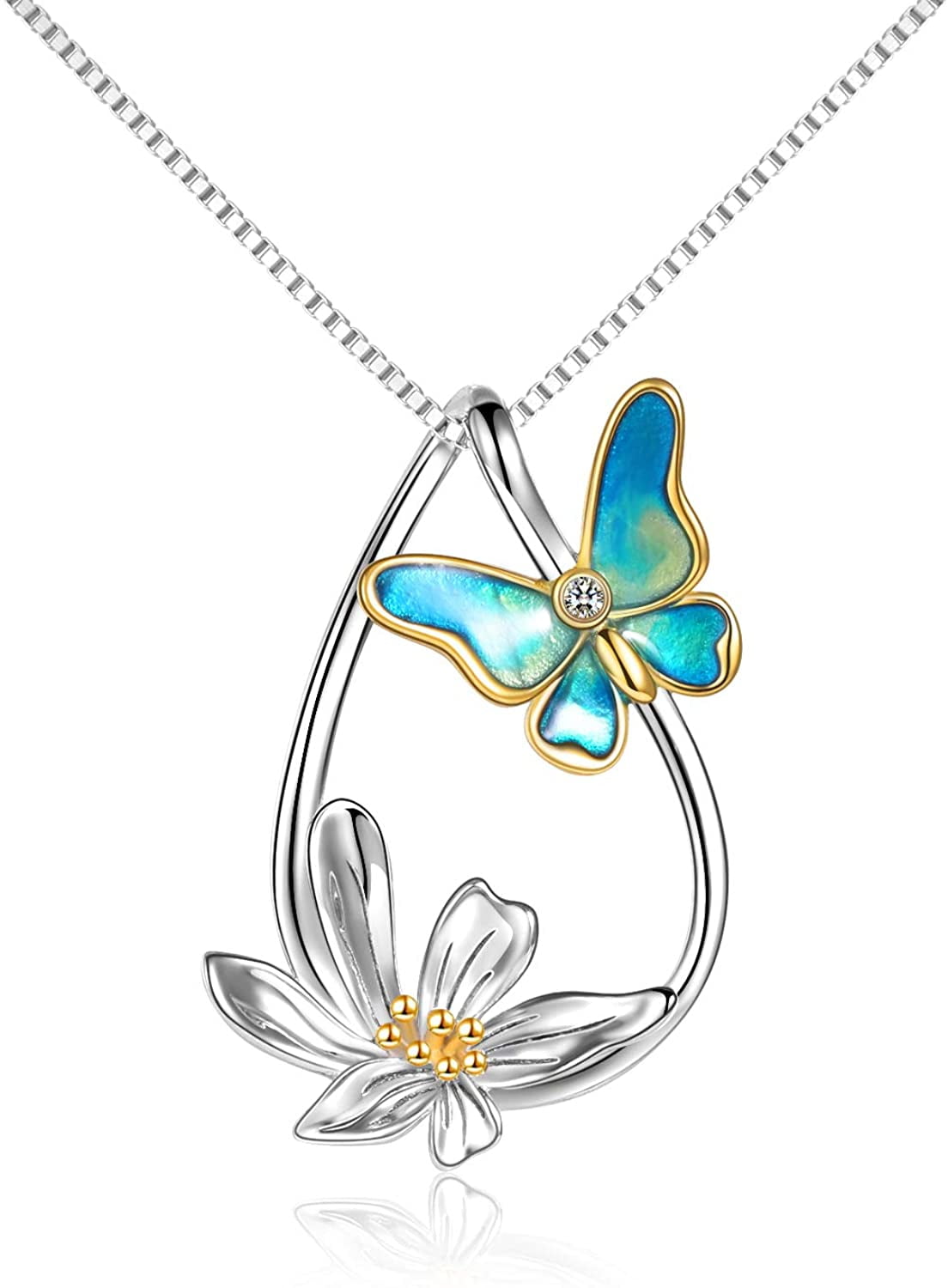Pressed Flower Daisy Resin Tear Drop Pendant Gold Necklace Texas Jewelry